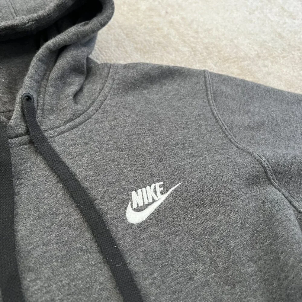 Nike Grey Club Fleece Cotton Pullover Hoodie Sweatshirt S
